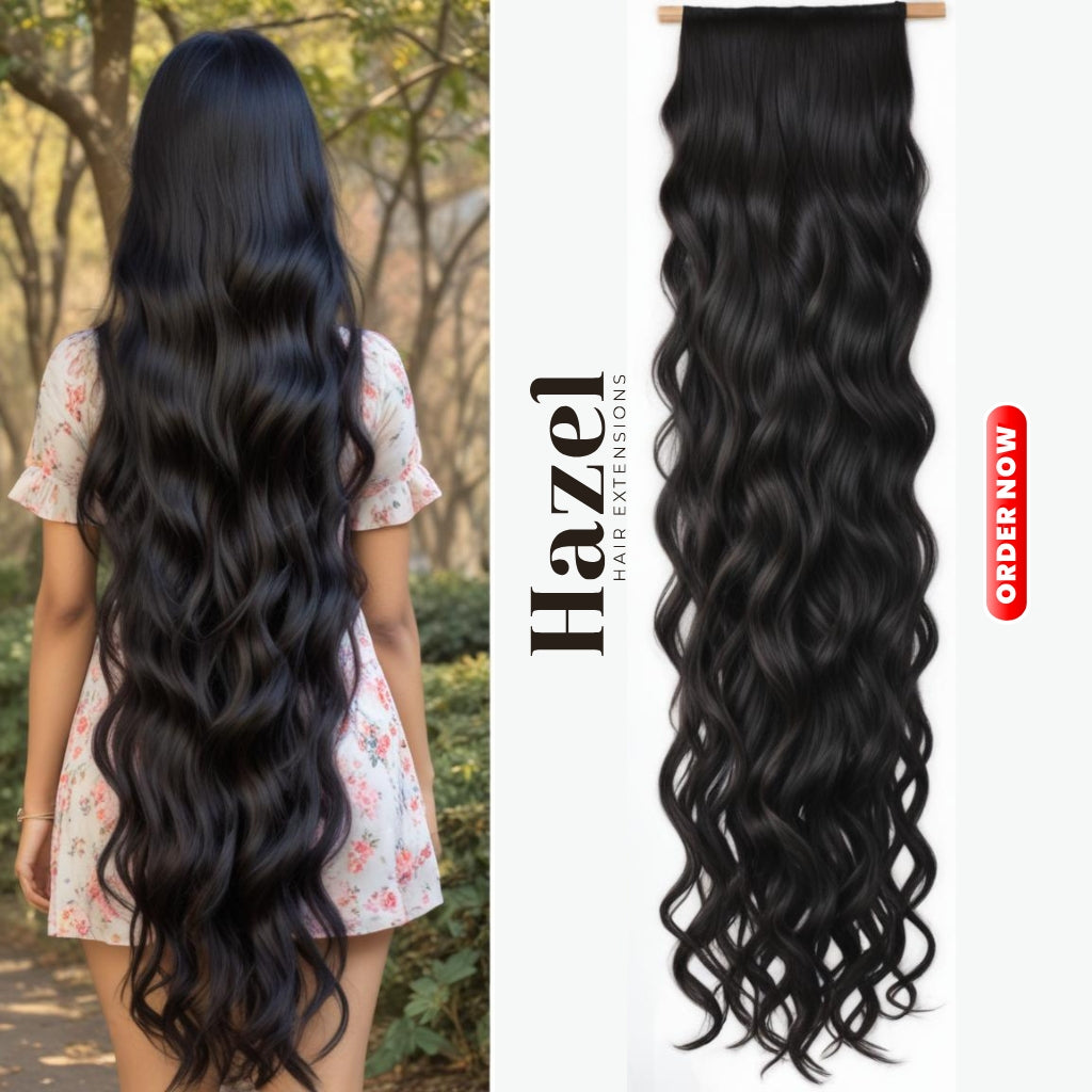 Extra Long Black Wavy Five Clip in Extension 5W95B2#