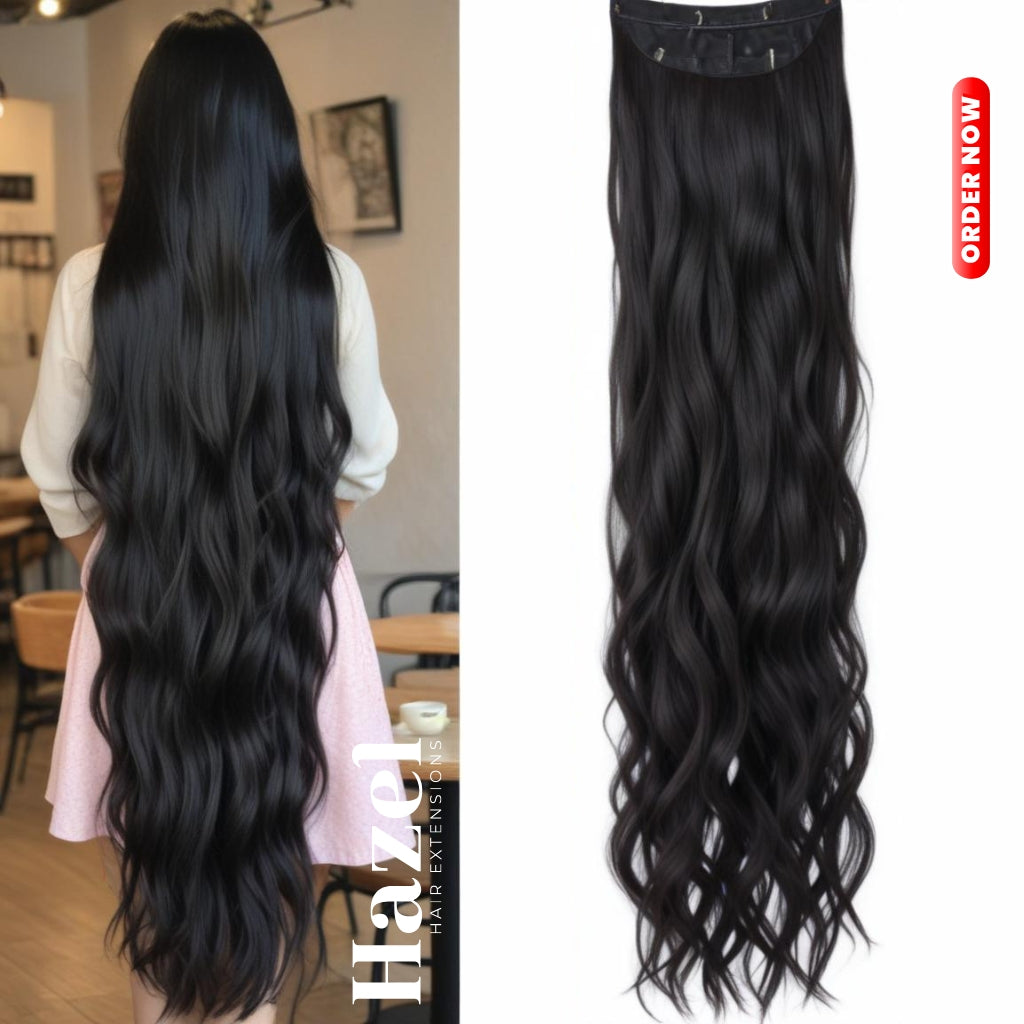 Extra Long Black Wavy Five Clip in Extension 5W95B2#