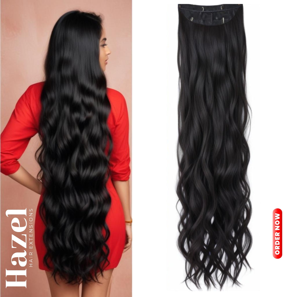 Extra Long Black Wavy Five Clip in Extension 5W95B2#